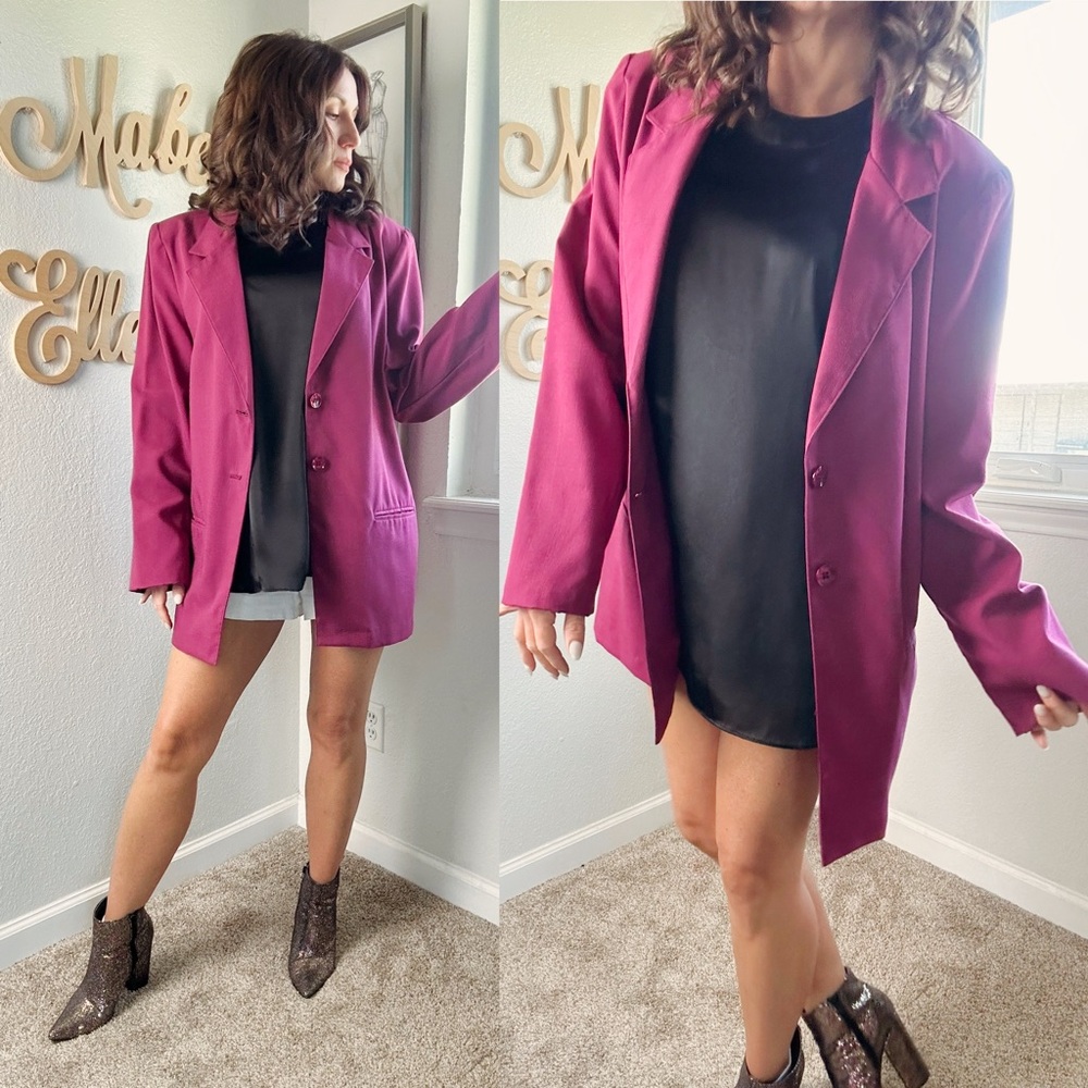 Vintage Sag Harbor boss babe Magenta Blazer Suit Jacket